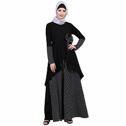 Polka dotted asymmetrical dress abaya- Black Polka dotted asymmetrical dress abaya- Black